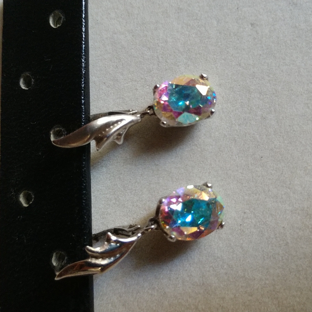 #7 VINTAGE Sterling Aurora Borealis Pierced Earrings